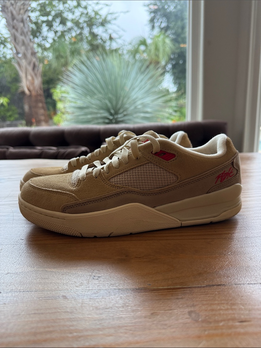 Jordan Flight Court Mushroom/Fire Red Low Top Suede Sneaker HF3255-201